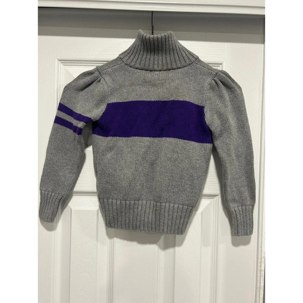 Ralph Lauren Kids Gray Purple Zip Front Knit Cardigan Sweater Size 5‎